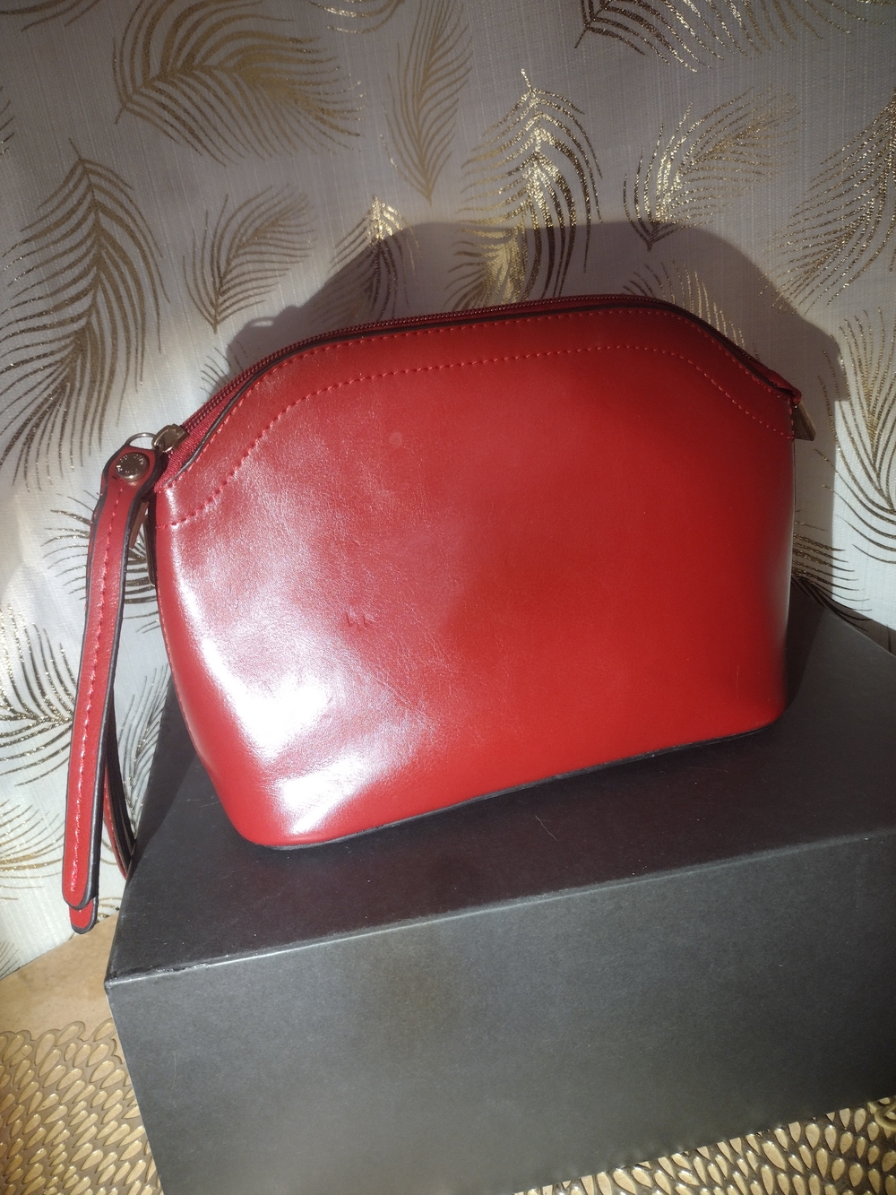 Lancome Red Leather Cosmetic Wristlet Pouch